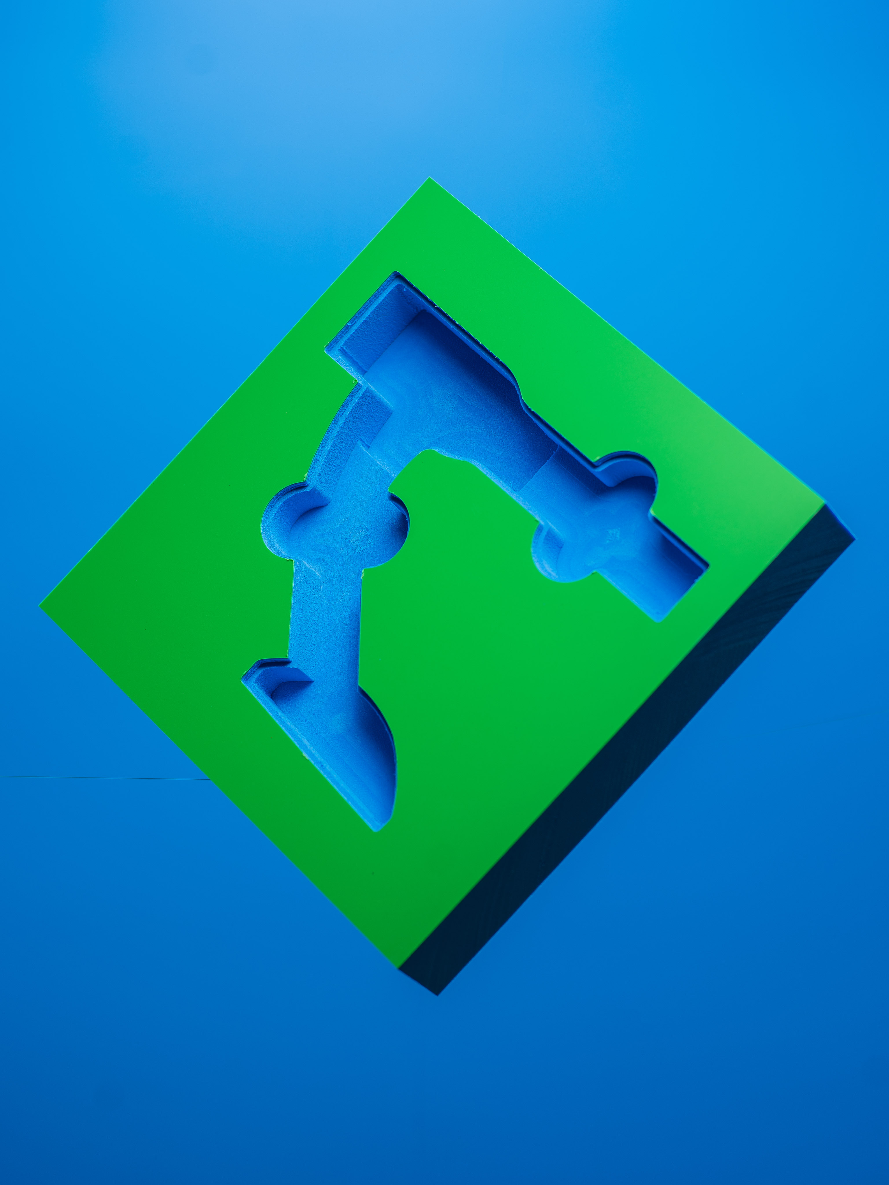Blue custom CNC foam insert for industrial tools